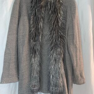 Ruby Rd. Gray Cardigan with Faux Fur Trim